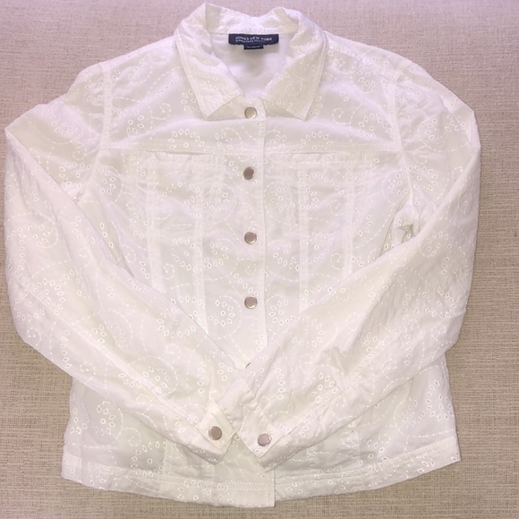 Jones New York Signature White Eyelet Jacket Petite Medium - Picture 5 of 11